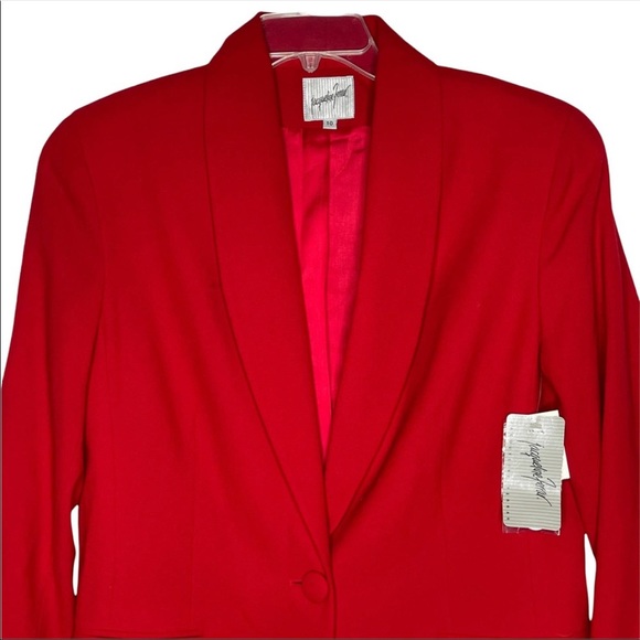 Jacqueline Ferrar Red Blazer Lined Front Button Faux Front Pockets Size 10 - Picture 5 of 9